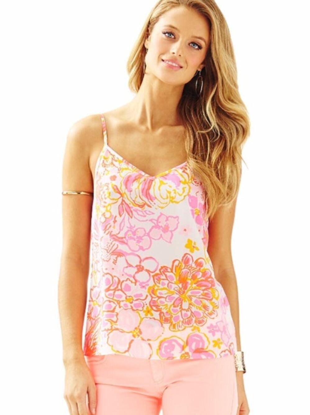 Lilly Pulitzer Pink and Yellow Floral Silk Tank. Small